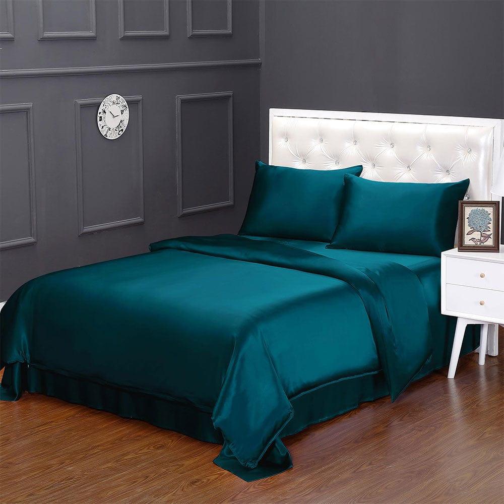 Shop 0 Dark Teal / China / Full LILYSILK Bedding Set 4pcs Silk 100 Mulberry Luxury Queen King Seamless Duvet Cover Fitted Sheet Oxford Pillowcases 19 Momme Mademoiselle Home Decor