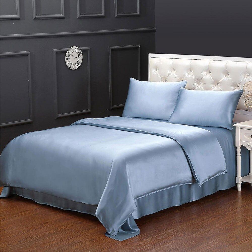 Shop 0 Light Blue / China / Full LILYSILK Bedding Set 4pcs Silk 100 Mulberry Luxury Queen King Seamless Duvet Cover Fitted Sheet Oxford Pillowcases 19 Momme Mademoiselle Home Decor