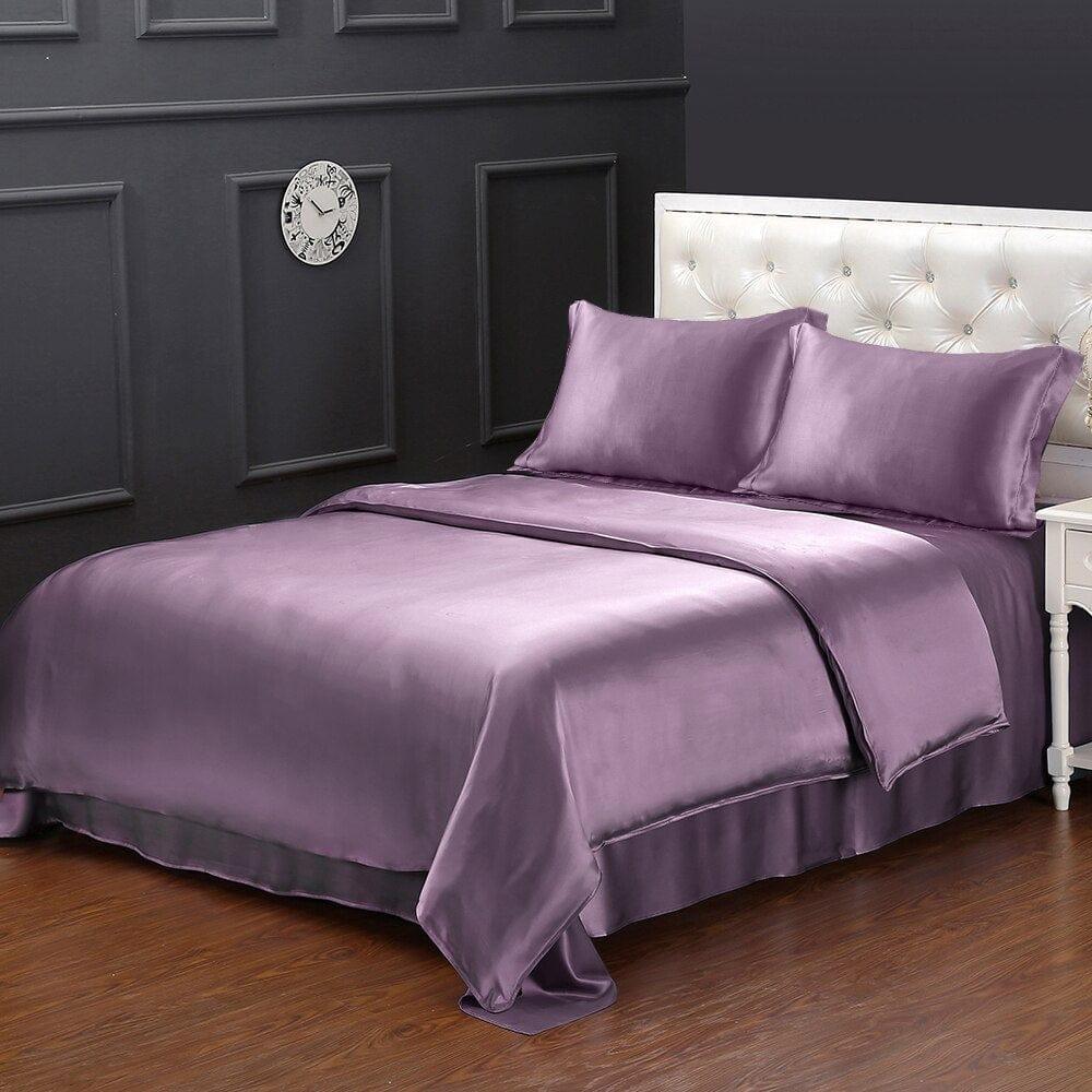 Shop 0 Lavender / China / Full LILYSILK Bedding Set 4pcs Silk 100 Mulberry Luxury Queen King Seamless Duvet Cover Fitted Sheet Oxford Pillowcases 19 Momme Mademoiselle Home Decor