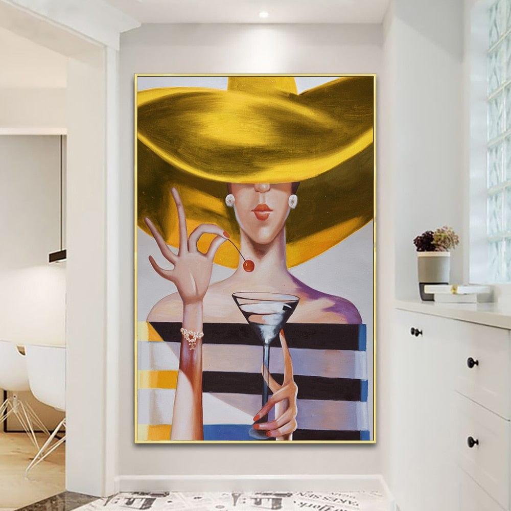 Shop 0 Abstract Girl With Golden Hat Canvas Painting Modern Nordic Figure Posters Prints Wall Art Picture For Living Room Home Decor Mademoiselle Home Decor