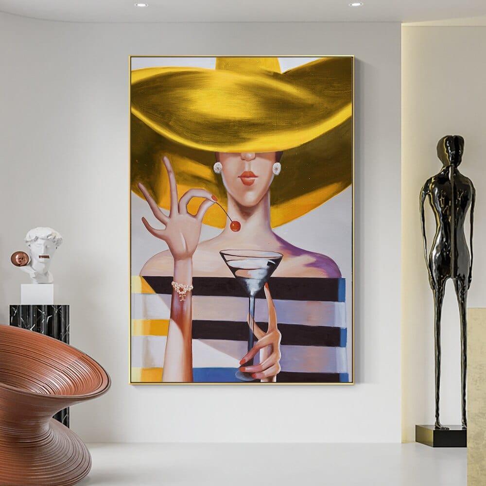 Shop 0 Abstract Girl With Golden Hat Canvas Painting Modern Nordic Figure Posters Prints Wall Art Picture For Living Room Home Decor Mademoiselle Home Decor