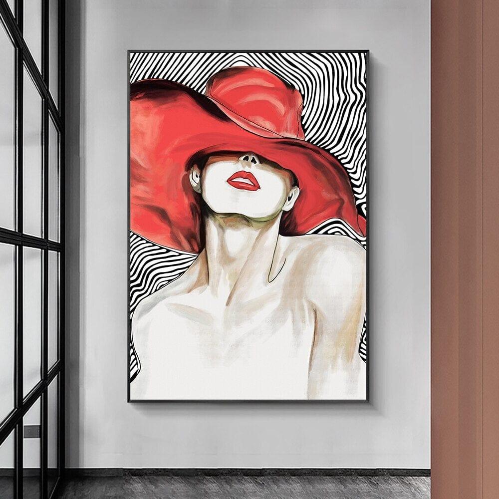 Shop 0 Abstract Girl With Golden Hat Canvas Painting Modern Nordic Figure Posters Prints Wall Art Picture For Living Room Home Decor Mademoiselle Home Decor