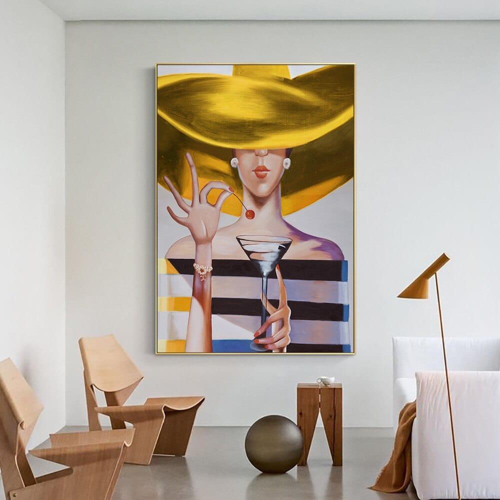 Shop 0 Abstract Girl With Golden Hat Canvas Painting Modern Nordic Figure Posters Prints Wall Art Picture For Living Room Home Decor Mademoiselle Home Decor