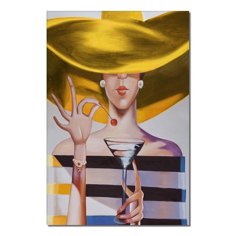 Shop 0 20X30cm no frame / SY 11392 Abstract Girl With Golden Hat Canvas Painting Modern Nordic Figure Posters Prints Wall Art Picture For Living Room Home Decor Mademoiselle Home Decor