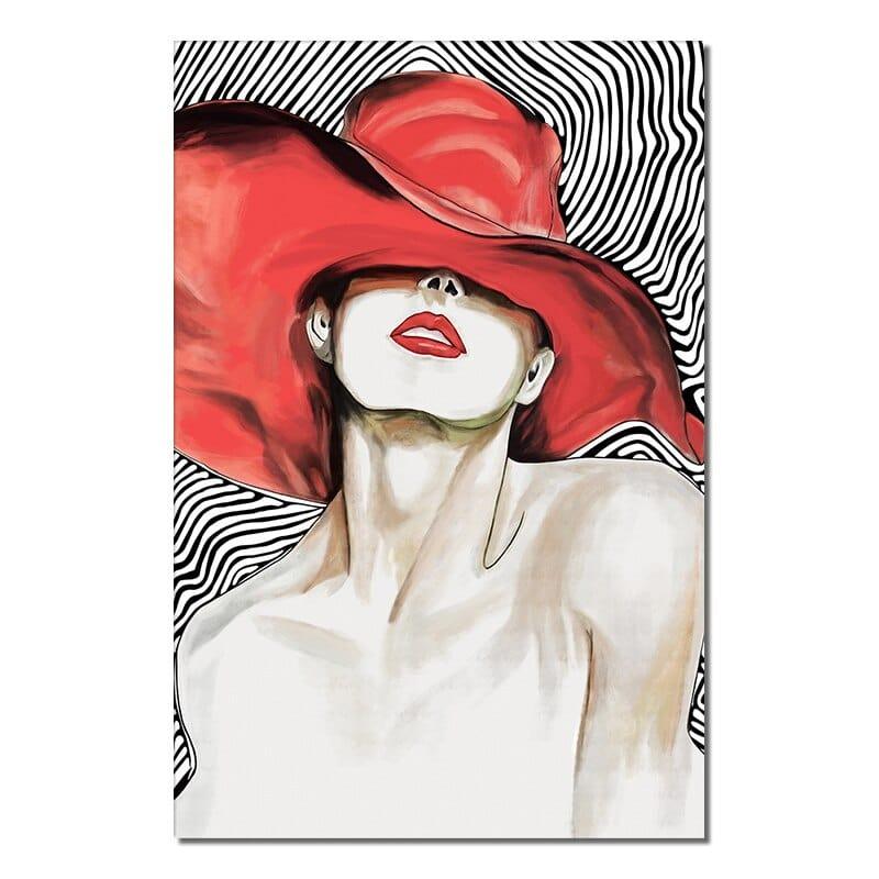 Shop 0 20X30cm no frame / SY 11399 Abstract Girl With Golden Hat Canvas Painting Modern Nordic Figure Posters Prints Wall Art Picture For Living Room Home Decor Mademoiselle Home Decor