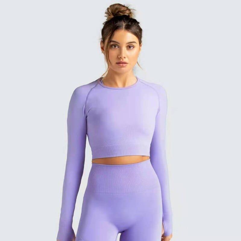 Shop 0 light blue long 2 / S Two Piece Set Women Sportswear Workout Clothes for Women Sport Sets Suits For Fitness Long Sleeve Seamless Yoga Set Leggings Mademoiselle Home Decor