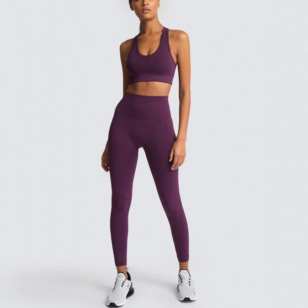 Shop 0 purple suit 2 / S Two Piece Set Women Sportswear Workout Clothes for Women Sport Sets Suits For Fitness Long Sleeve Seamless Yoga Set Leggings Mademoiselle Home Decor