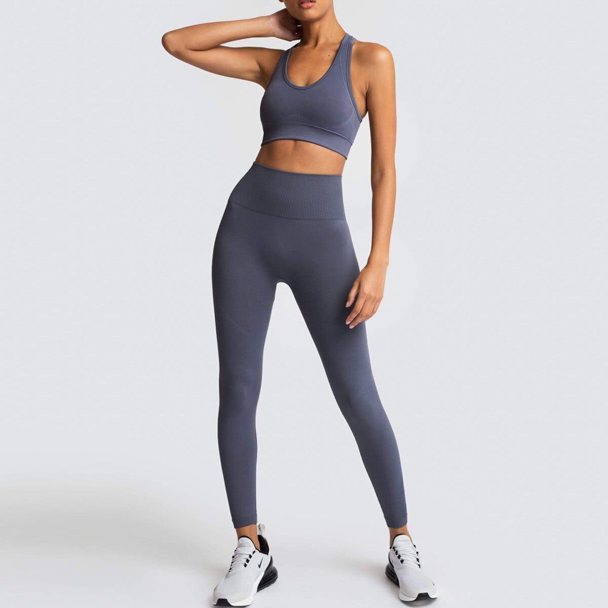 Shop 0 grey suit 2 / S Two Piece Set Women Sportswear Workout Clothes for Women Sport Sets Suits For Fitness Long Sleeve Seamless Yoga Set Leggings Mademoiselle Home Decor