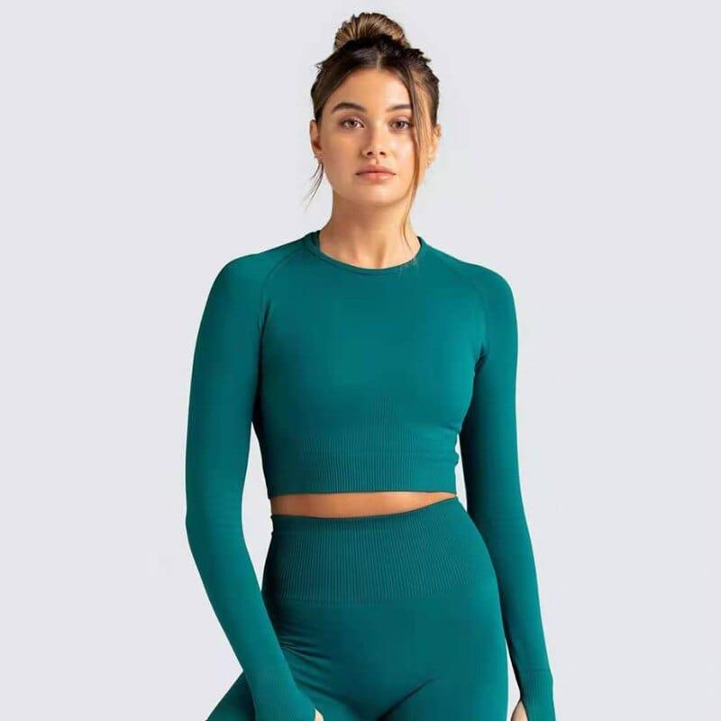 Shop 0 green long sleeve 2 / S Two Piece Set Women Sportswear Workout Clothes for Women Sport Sets Suits For Fitness Long Sleeve Seamless Yoga Set Leggings Mademoiselle Home Decor