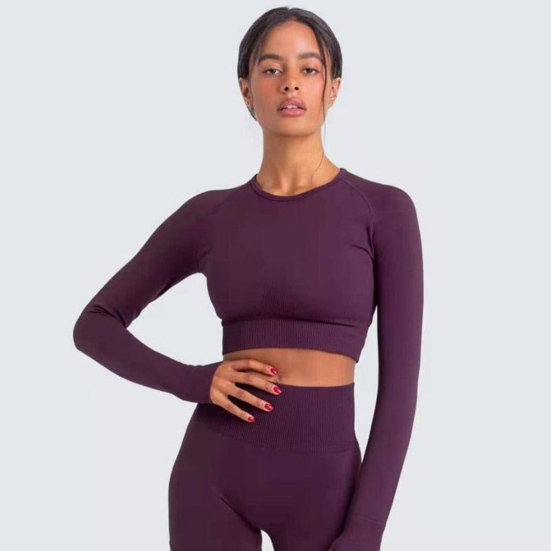 Shop 0 purple long sleeve 2 / S Two Piece Set Women Sportswear Workout Clothes for Women Sport Sets Suits For Fitness Long Sleeve Seamless Yoga Set Leggings Mademoiselle Home Decor