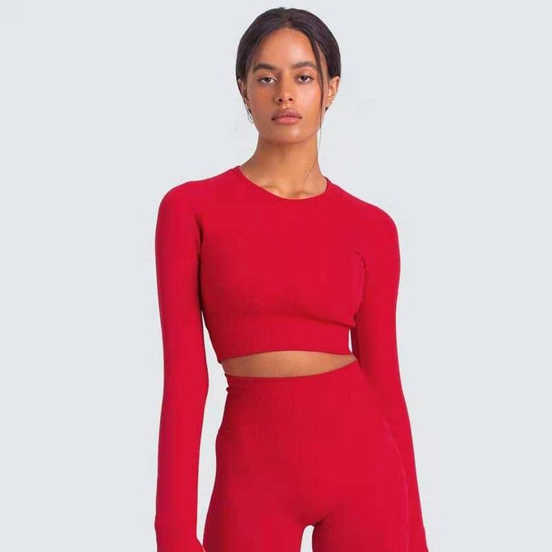 Shop 0 red long sleeve 2 / S Two Piece Set Women Sportswear Workout Clothes for Women Sport Sets Suits For Fitness Long Sleeve Seamless Yoga Set Leggings Mademoiselle Home Decor
