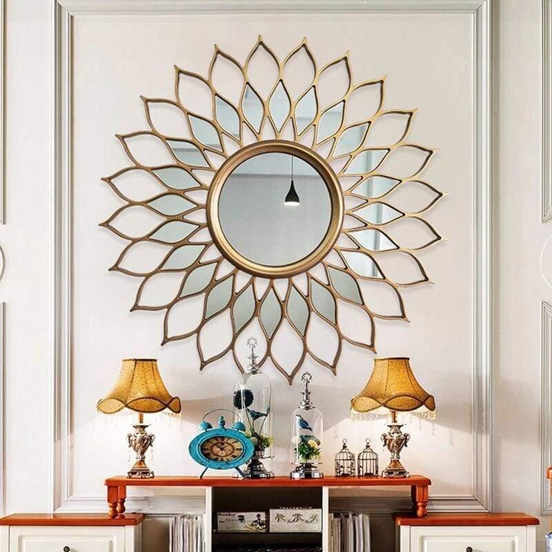 Shop 0 Europe Wooden Wall Hanging Gold Sun Flower Decorative Mirrors Decor Home Livingroom Background Wall Mural Ornaments Crafts Mademoiselle Home Decor