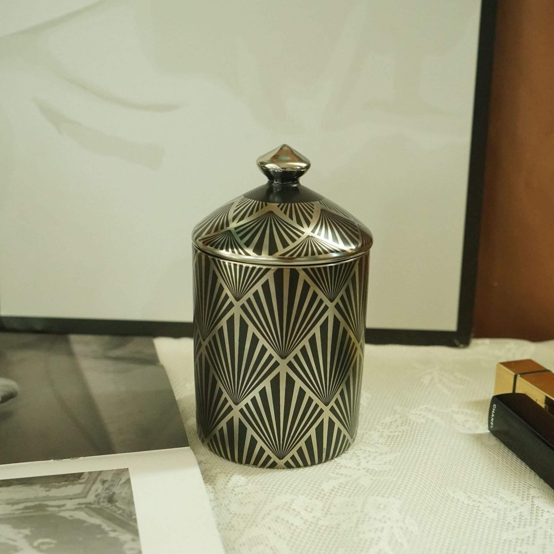 Shop 0 A balck silver Geometric Gold Silver Black Ceramic Storage Cup Design Home Wedding Decoration Accessories Easter Friends Tv Egypt Candle Jars Mademoiselle Home Decor
