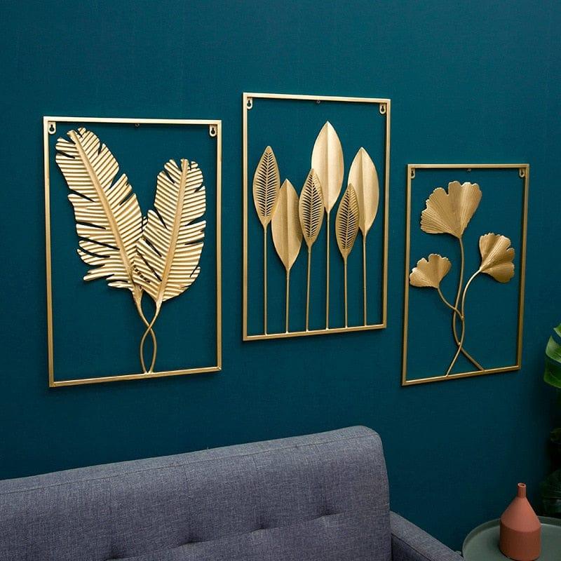 Shop 0 Nordic Metal Leaf Plant Wall Decor Wrought Iron Wall Hanging Non-perforated Wall Mural Living Room Bedroom Home Decoration Hot Mademoiselle Home Decor