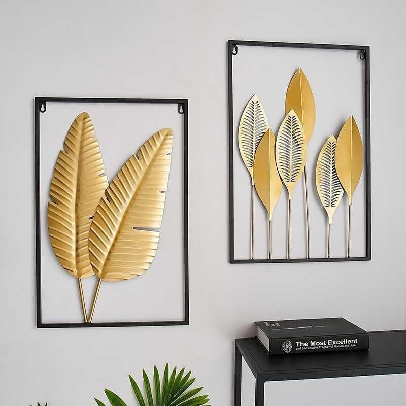 Shop 0 Nordic Metal Leaf Plant Wall Decor Wrought Iron Wall Hanging Non-perforated Wall Mural Living Room Bedroom Home Decoration Hot Mademoiselle Home Decor