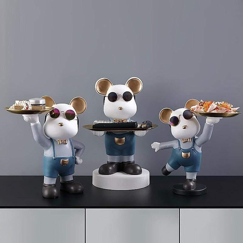 Shop 0 Cool Bear Butler With Tray Storage Bin Resin Art Sculpture Bear Stature with Glasses Home Decoration Ornamental Gift Decorative Mademoiselle Home Decor