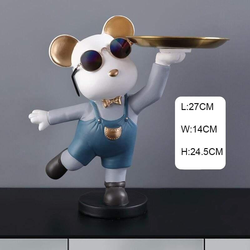 Shop 0 white 2 Cool Bear Butler With Tray Storage Bin Resin Art Sculpture Bear Stature with Glasses Home Decoration Ornamental Gift Decorative Mademoiselle Home Decor