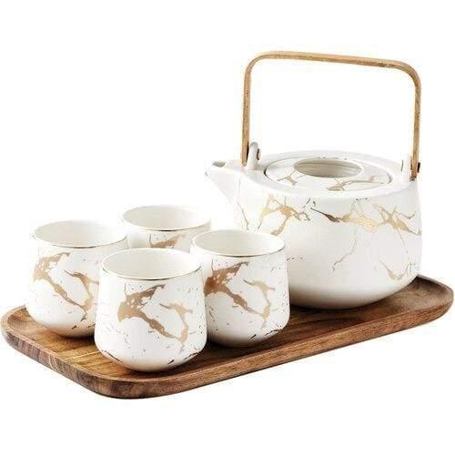 Shop White Marble Tea Set Mademoiselle Home Decor