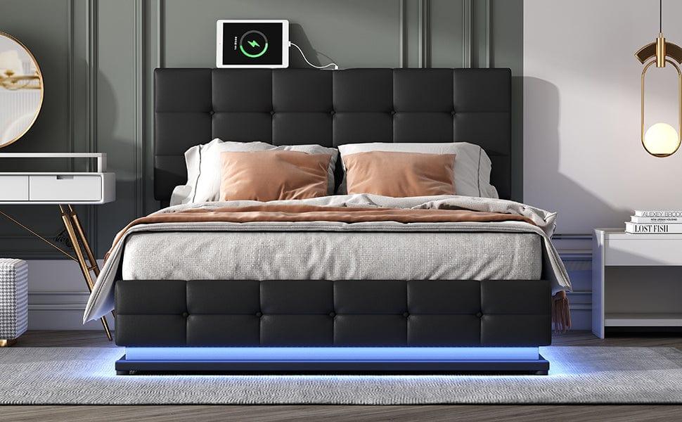 Shop Tufted Upholstered Platform Bed with Hydraulic Storage System,Queen Size PU Storage Bed with LED Lights and USB charger, Black Mademoiselle Home Decor