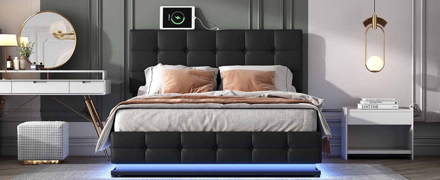 Shop Tufted Upholstered Platform Bed with Hydraulic Storage System,Queen Size PU Storage Bed with LED Lights and USB charger, Black Mademoiselle Home Decor