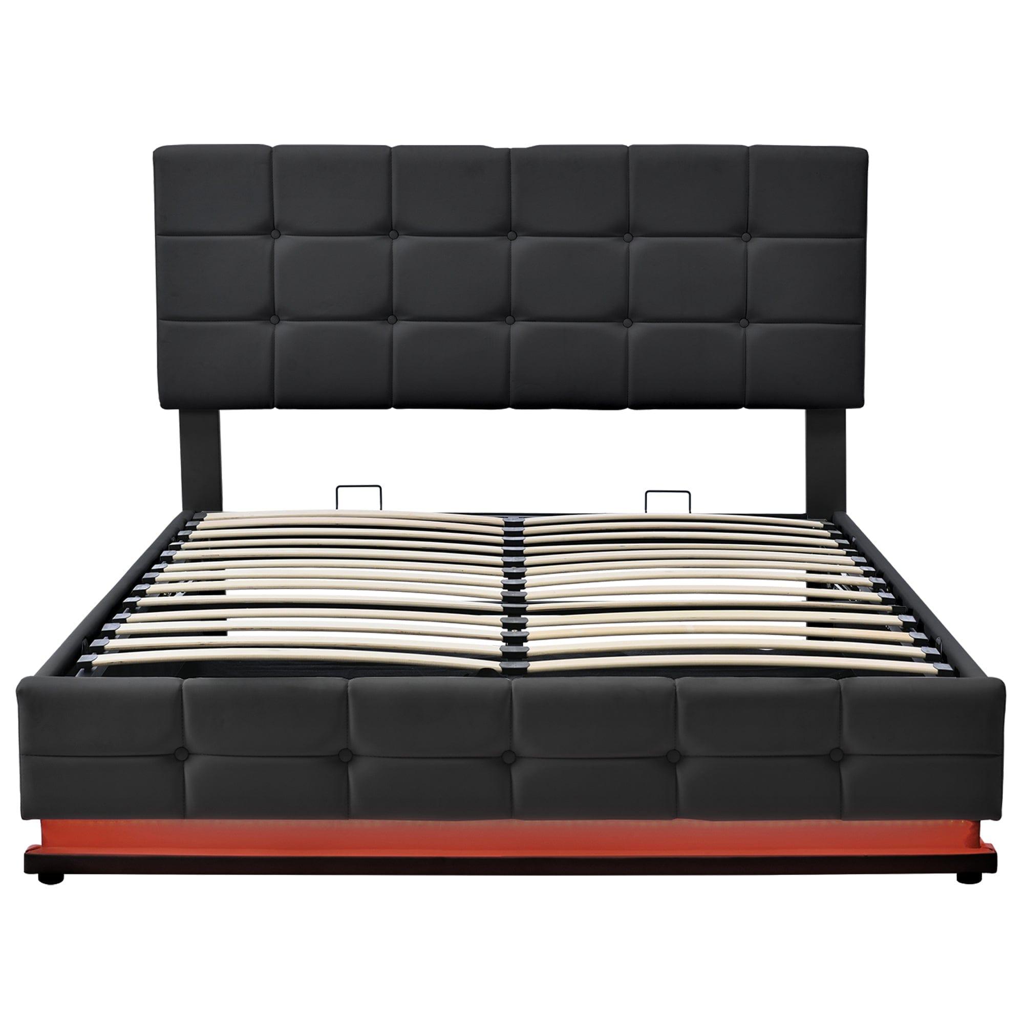 Shop Tufted Upholstered Platform Bed with Hydraulic Storage System,Queen Size PU Storage Bed with LED Lights and USB charger, Black Mademoiselle Home Decor