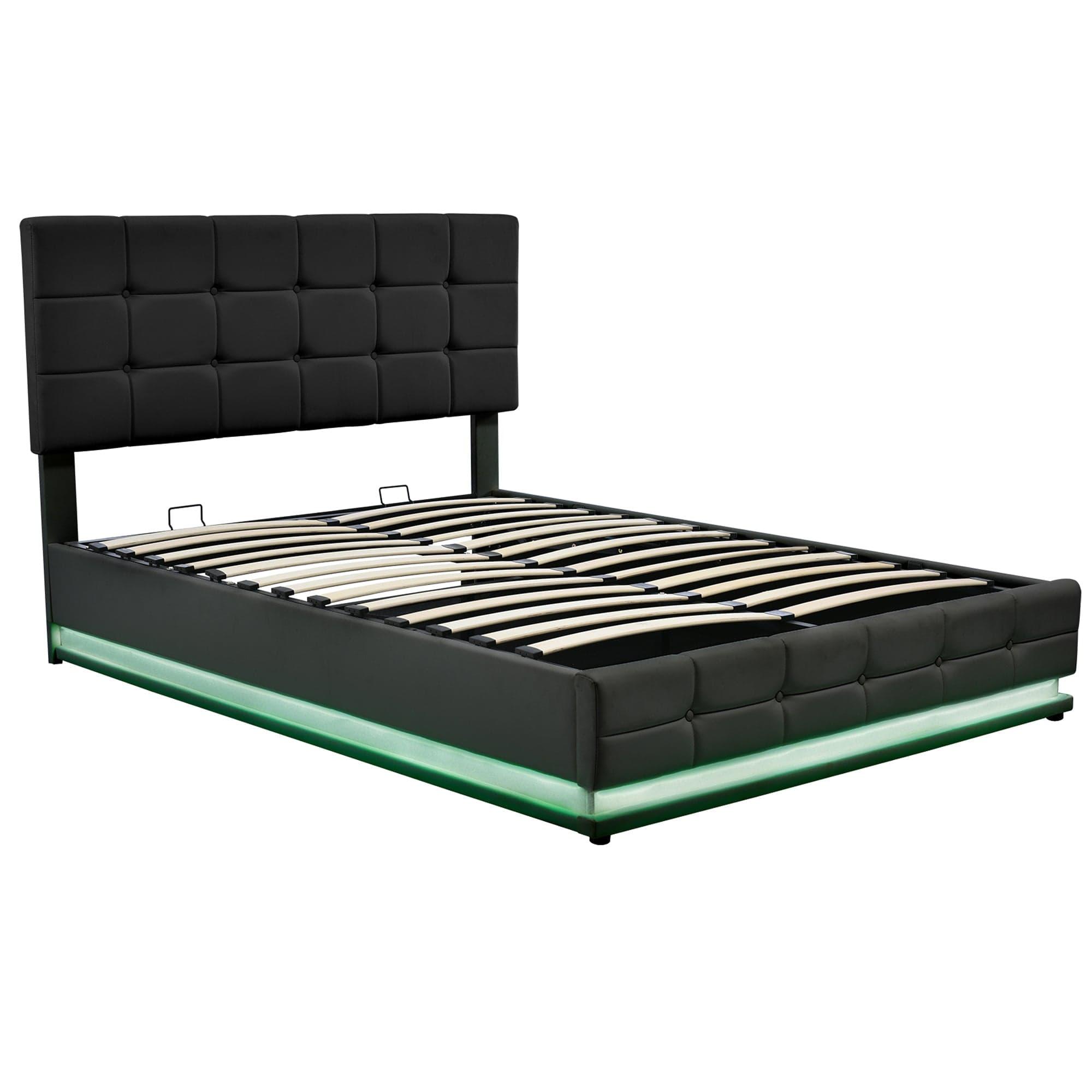 Shop Tufted Upholstered Platform Bed with Hydraulic Storage System,Queen Size PU Storage Bed with LED Lights and USB charger, Black Mademoiselle Home Decor