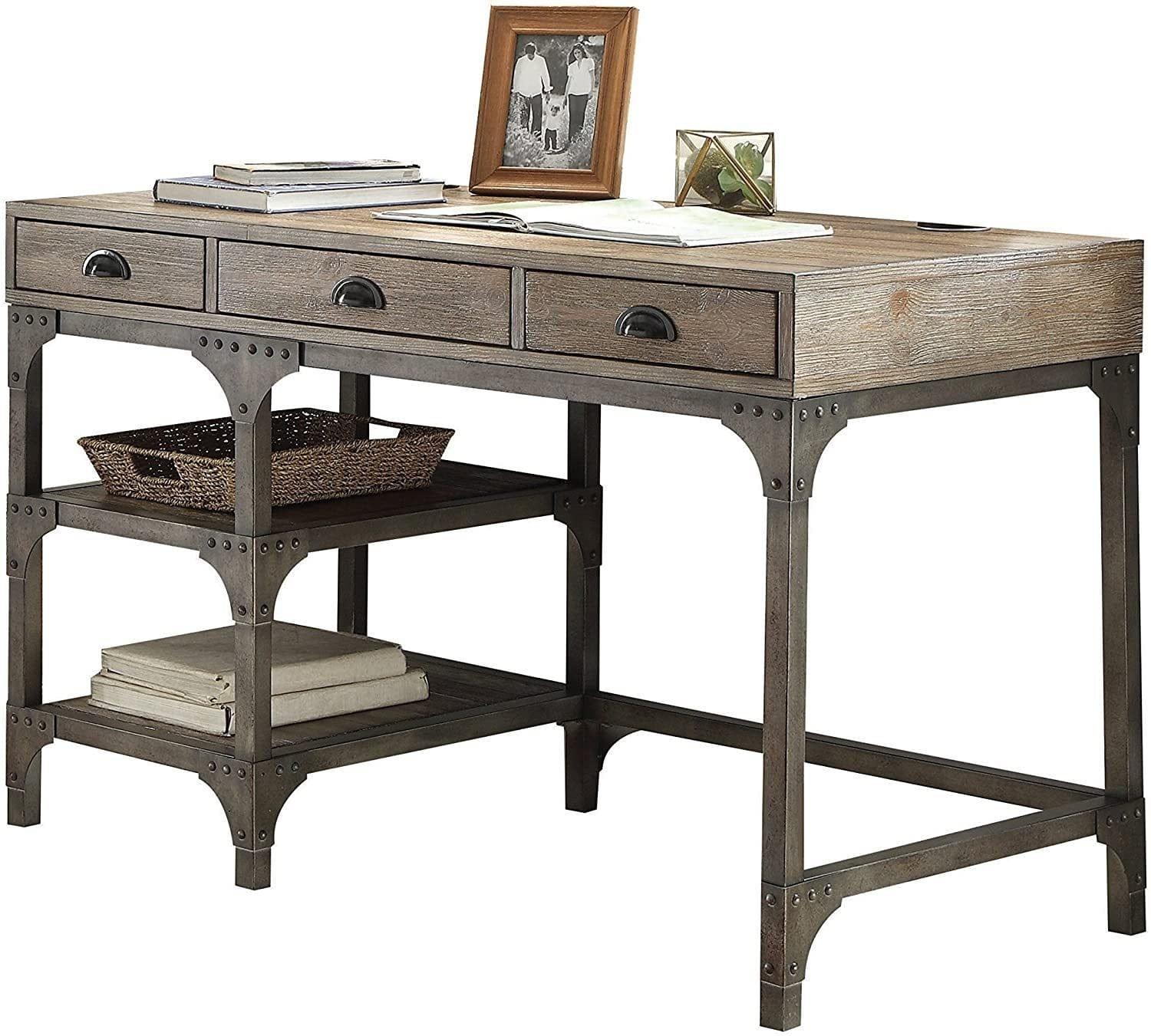 Shop ACME Gorden Desk in Weathered Oak & Antique Silver 92325 Mademoiselle Home Decor