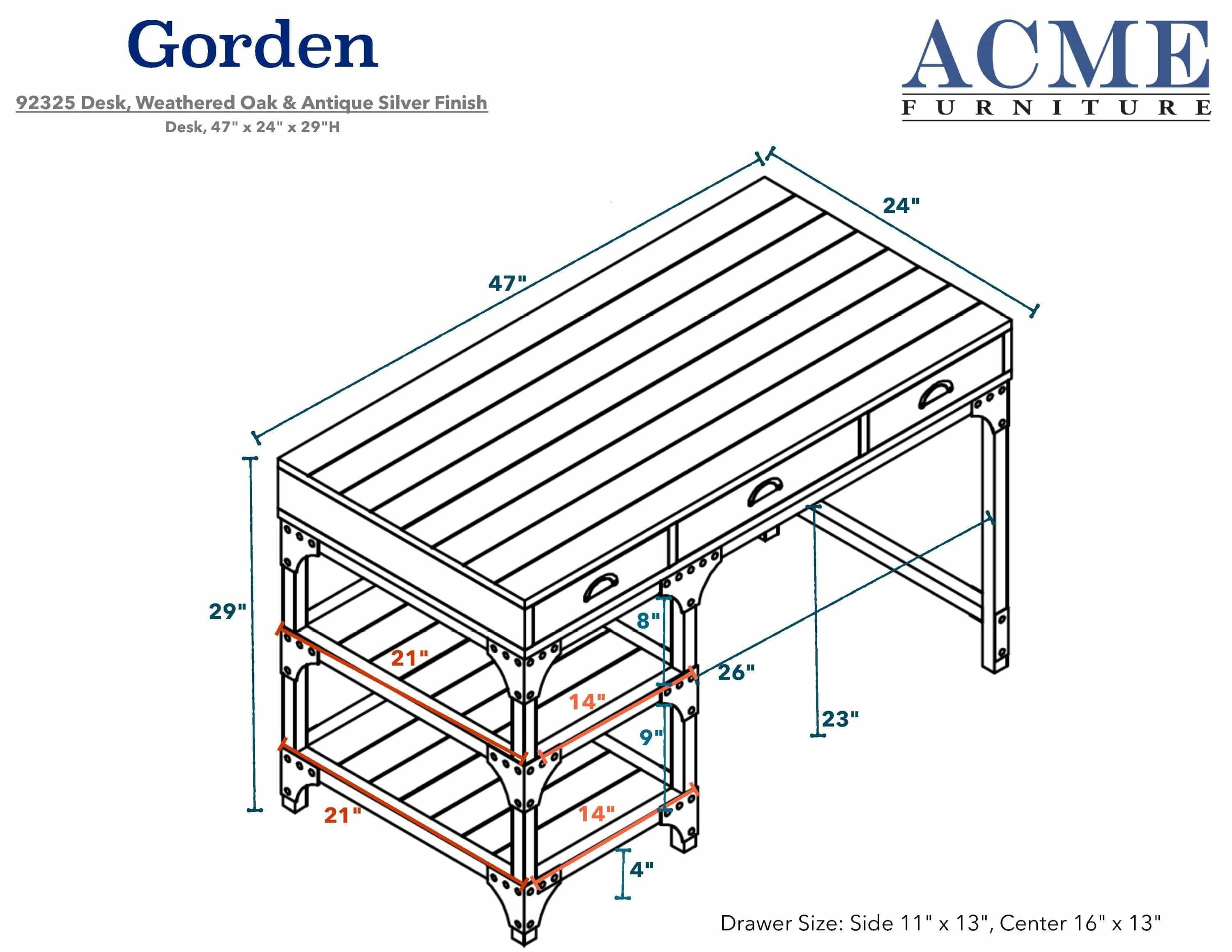 Shop ACME Gorden Desk in Weathered Oak & Antique Silver 92325 Mademoiselle Home Decor