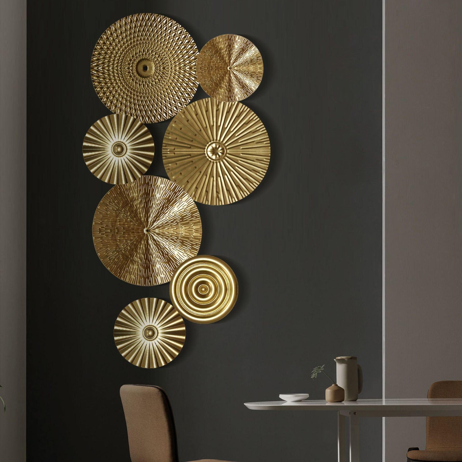 Shop 0 Light Luxury Round Golden Wall Decoration Hanging Metal Irregular Disc Wrought Iron Retro Style Trend Home Decor Wall Pendants Mademoiselle Home Decor