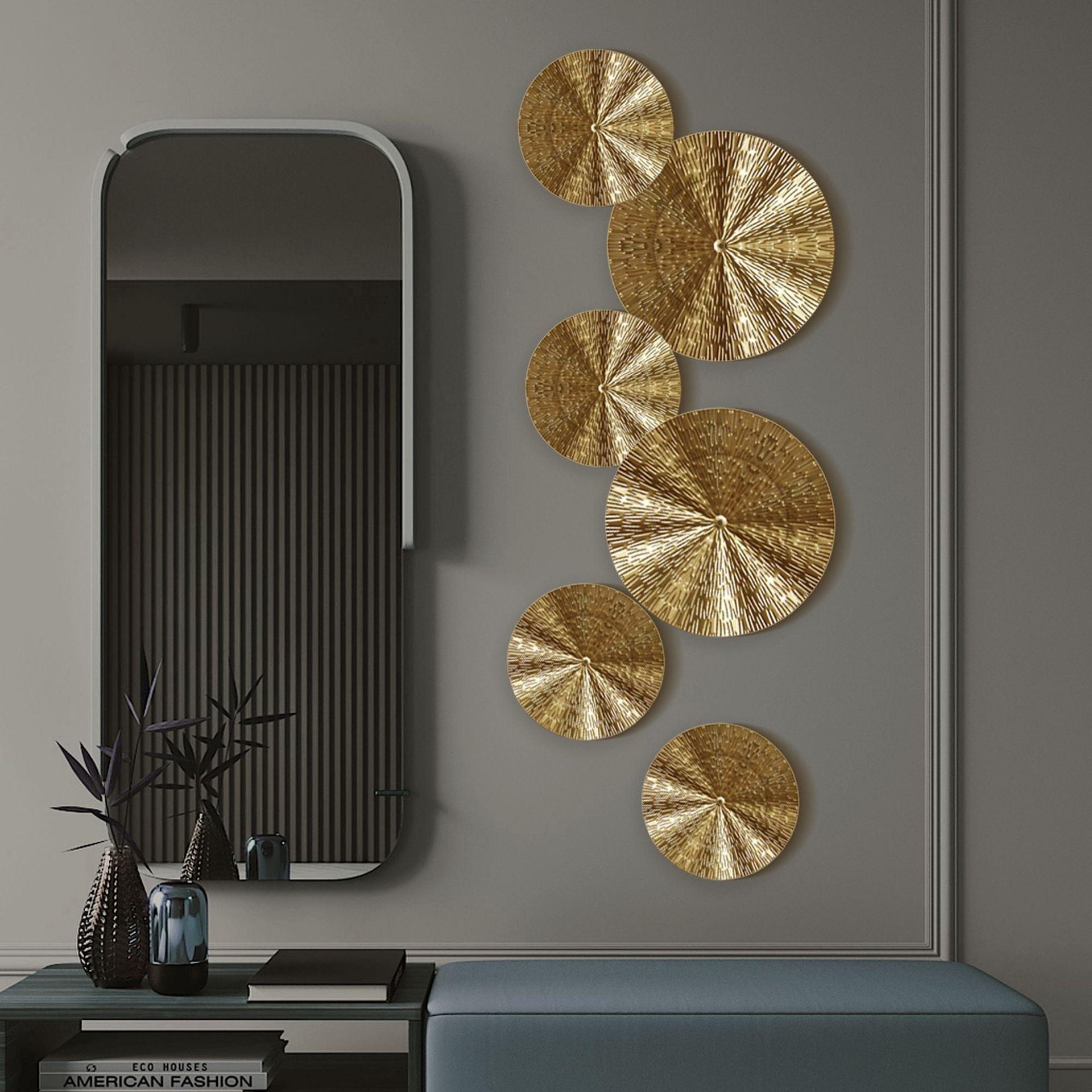 Shop 0 Light Luxury Round Golden Wall Decoration Hanging Metal Irregular Disc Wrought Iron Retro Style Trend Home Decor Wall Pendants Mademoiselle Home Decor