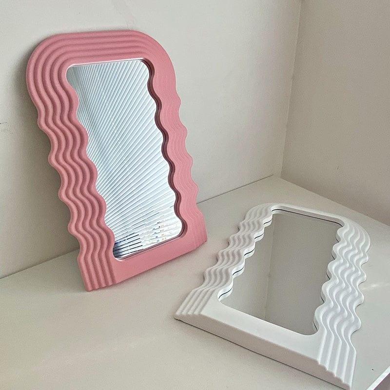 Shop 0 Creative Desktop Wave Mirror Cosmetic Mirror Bathroom Mirror Decorative Mirror Plastic Framed Mirrors for Home Wall Gold Mirror Mademoiselle Home Decor