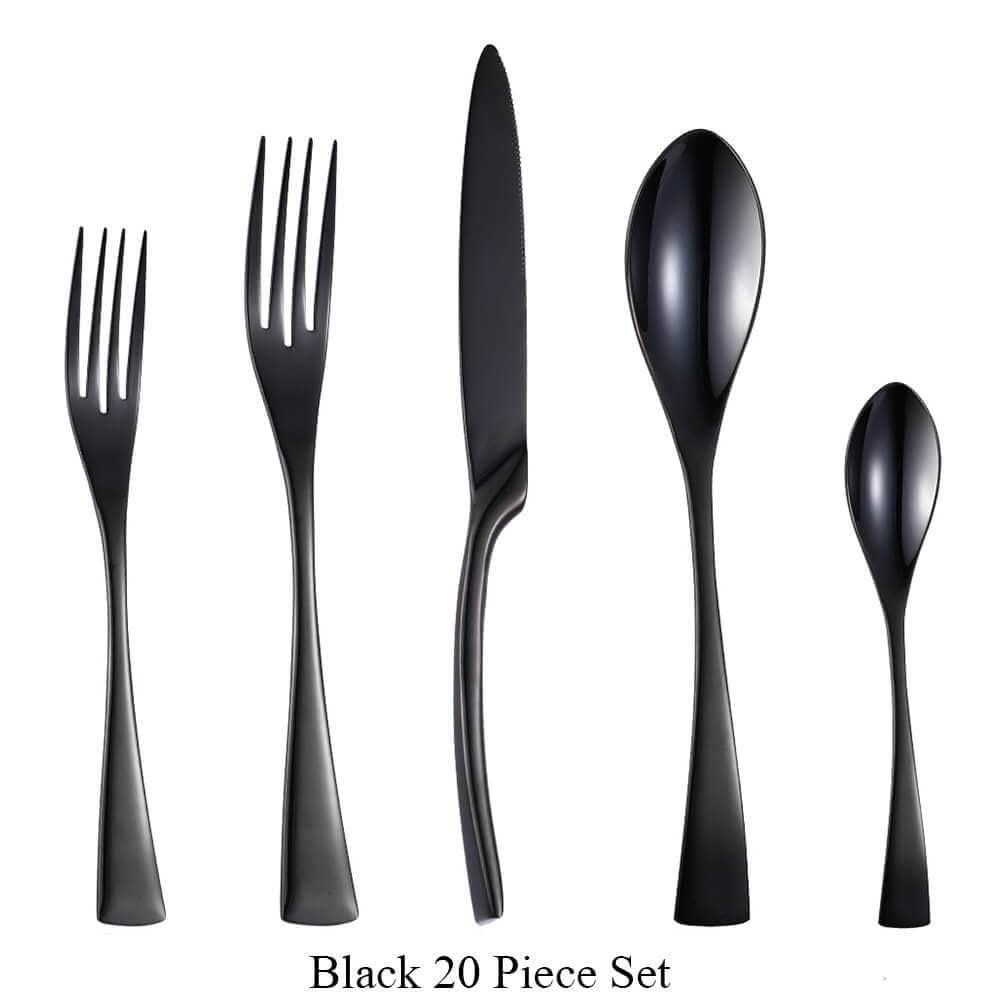 Shop 100003310 Black 20 Piece Set Marlborough Cutlery Set Mademoiselle Home Decor