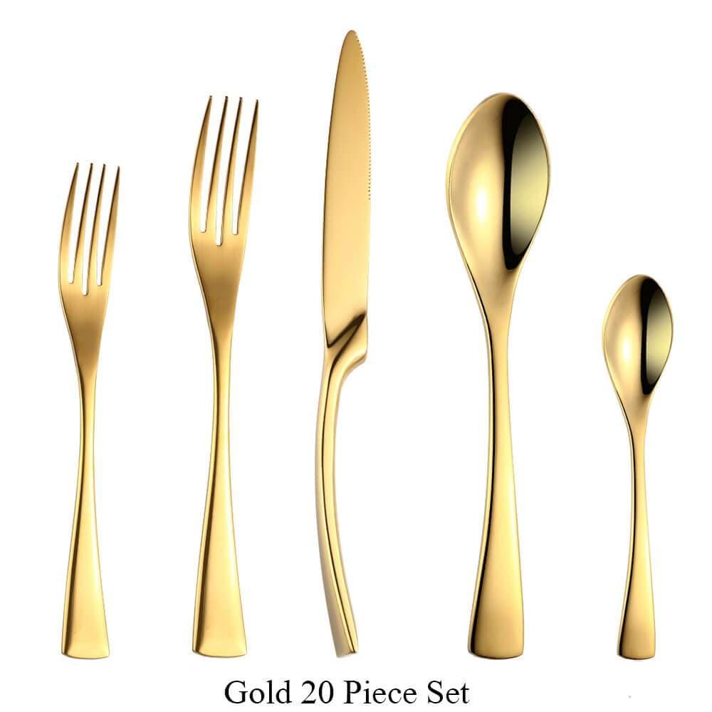 Shop 100003310 Gold 20 Piece Set Marlborough Cutlery Set Mademoiselle Home Decor
