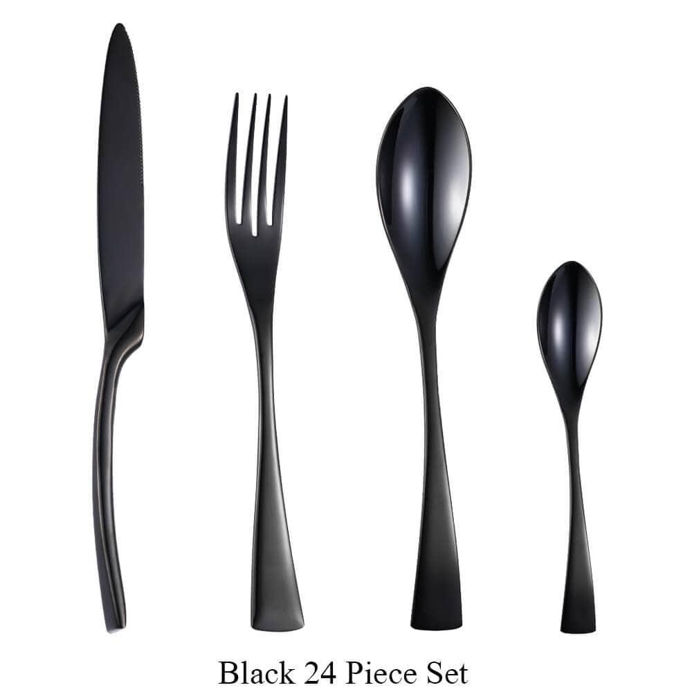Shop 100003310 Black 24 Piece Set Marlborough Cutlery Set Mademoiselle Home Decor