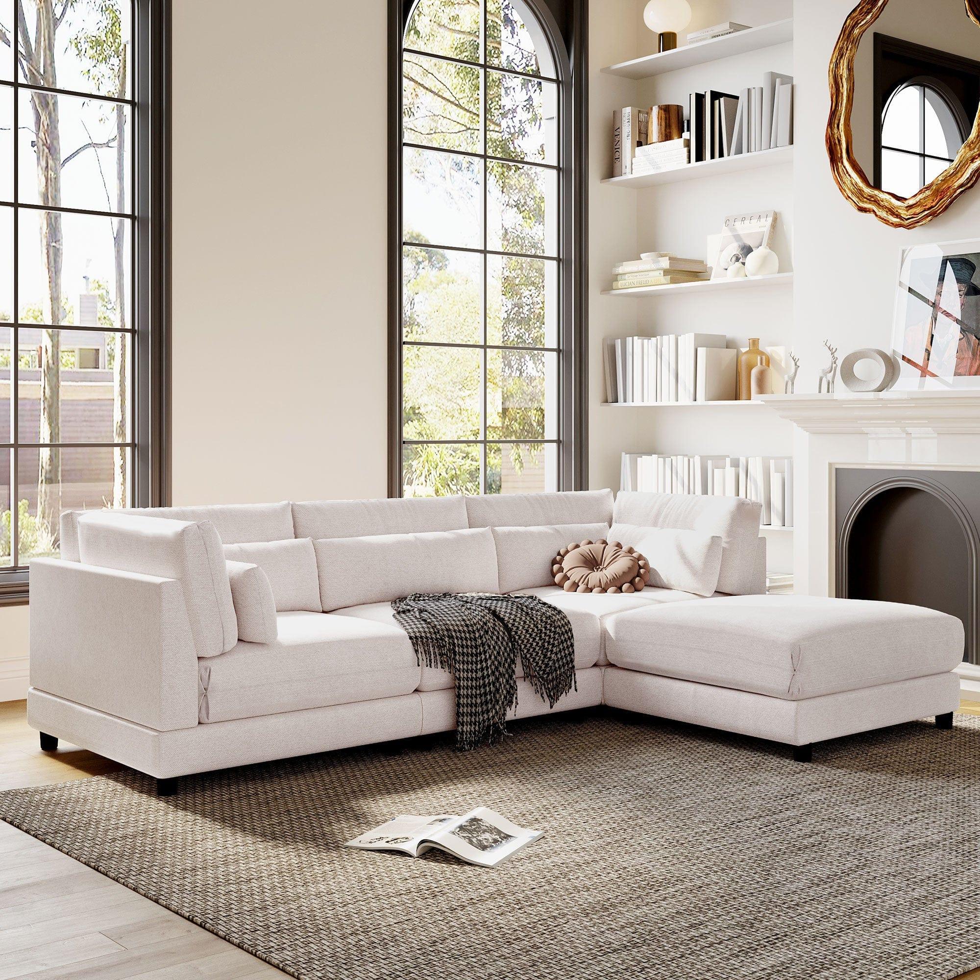 Shop U_STYLE 2 Pieces L shaped Sofa with Removable Ottomans and comfortable waist pillows Mademoiselle Home Decor