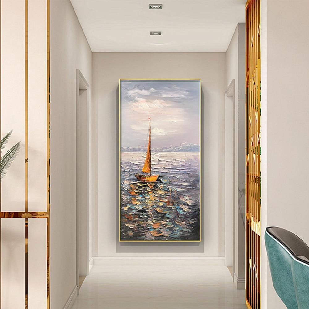 Shop 0 Seaview Sailboat Handmade Oil Paintings On Canvas Large Size Mural Home Office Wall Art Decoration Hand Painted Abstract Picture Mademoiselle Home Decor