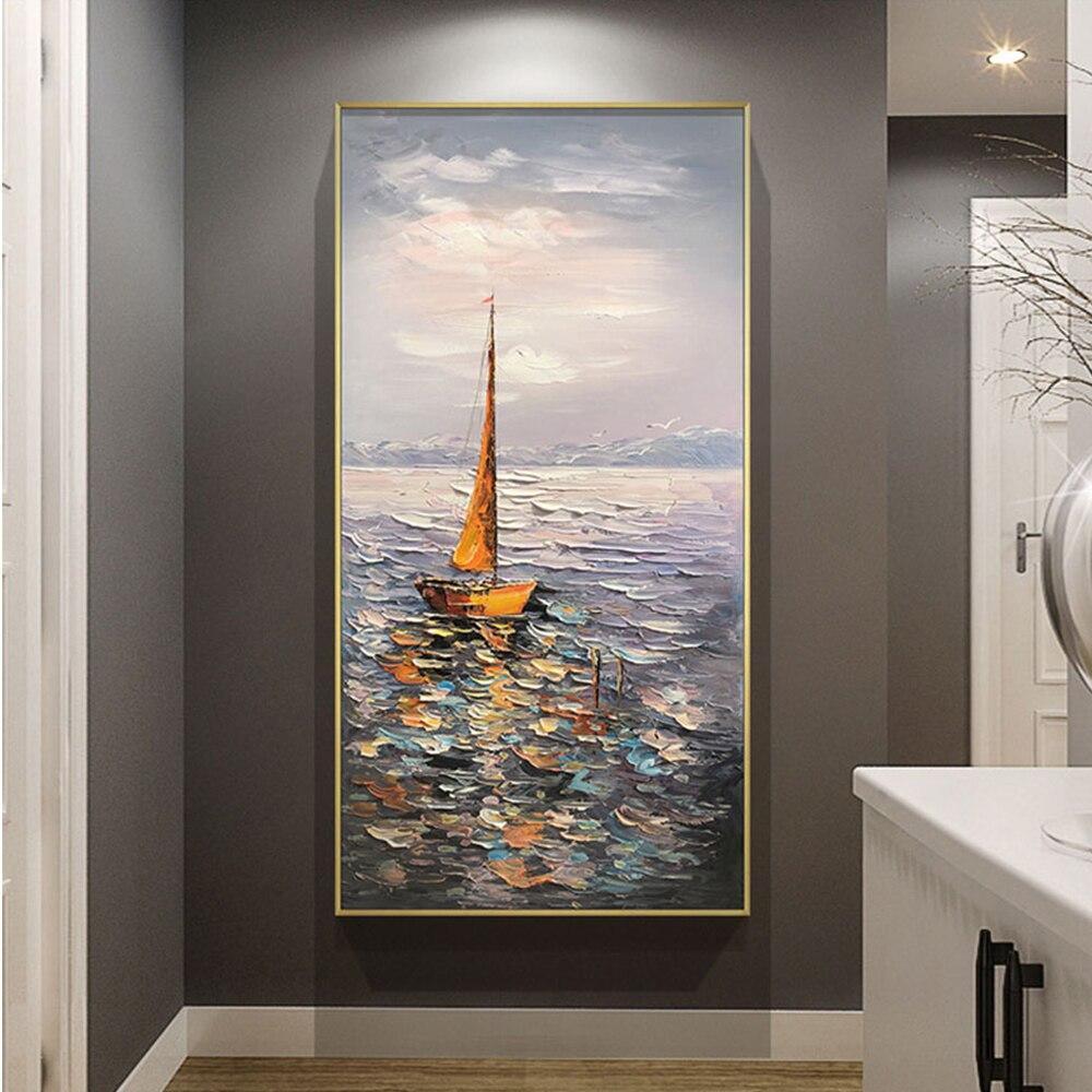 Shop 0 Seaview Sailboat Handmade Oil Paintings On Canvas Large Size Mural Home Office Wall Art Decoration Hand Painted Abstract Picture Mademoiselle Home Decor