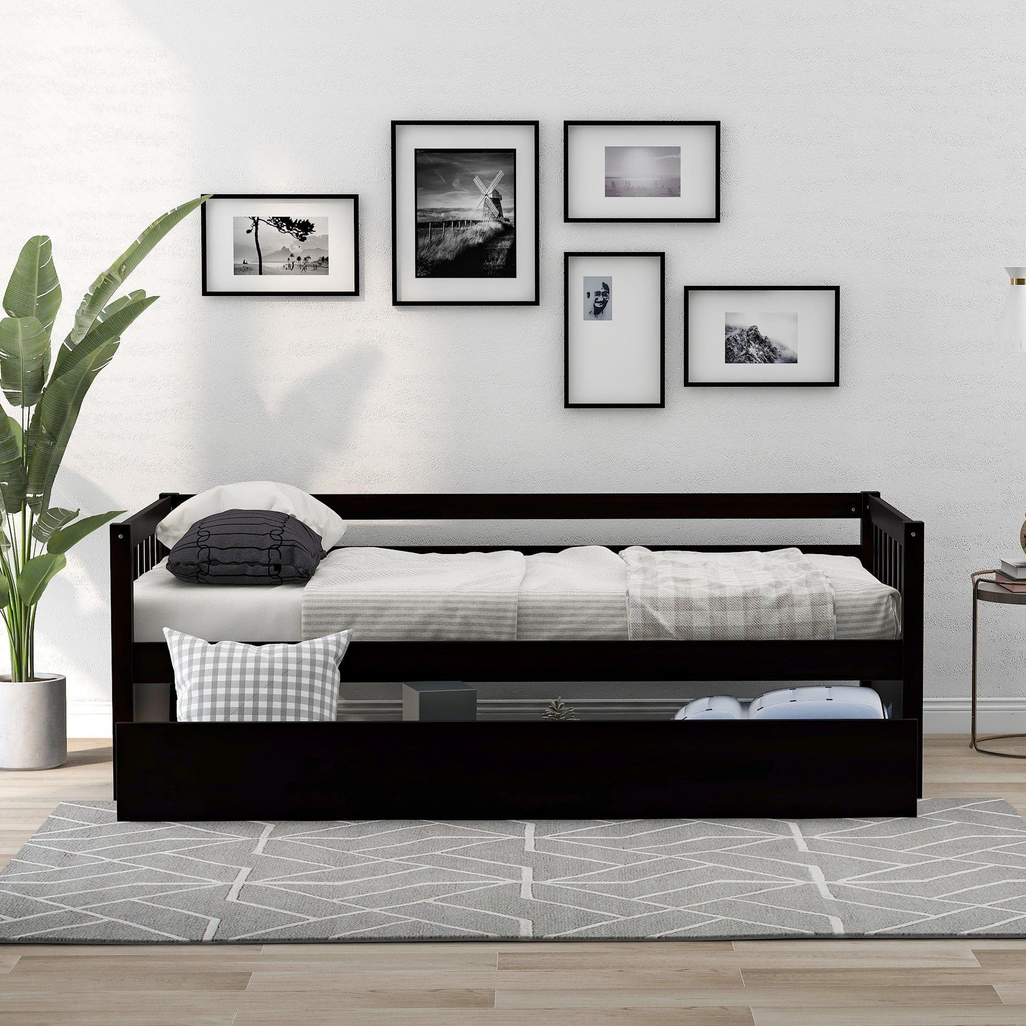 Shop Twin Size Daybed with Inseparable 2 Drawers , Espresso (New) Mademoiselle Home Decor