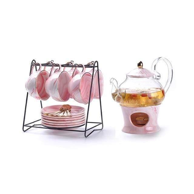 Shop Tea Set Pink / 6 Teacup Set & Teapot Marshall Porcelain Tea Set Mademoiselle Home Decor