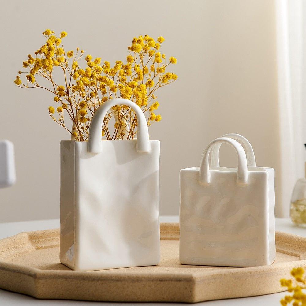 Shop 0 Simple White Ceramic Handbag Vase Room Decor Home Decor Home Living Room Decoration Cachepot for Flowers Vase for Decoration Mademoiselle Home Decor