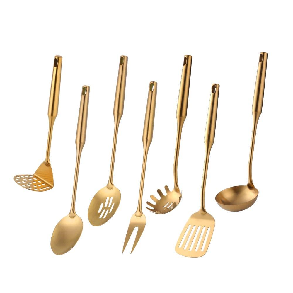 Shop 0 7pcs 1 1-10PCS Stainless Steel CookwarLong Handle Set Gold Cooking Utensils Scoop Spoon Turner Ladle Cooking Tools Kitchen Utensils Set Mademoiselle Home Decor