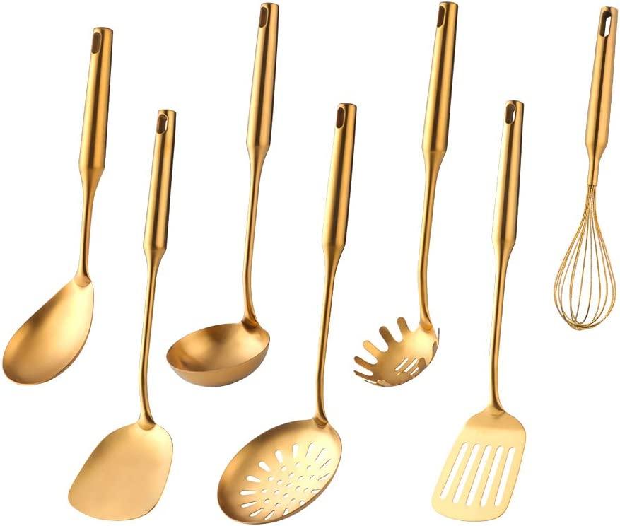 Shop 0 7pcs 2 1-10PCS Stainless Steel CookwarLong Handle Set Gold Cooking Utensils Scoop Spoon Turner Ladle Cooking Tools Kitchen Utensils Set Mademoiselle Home Decor