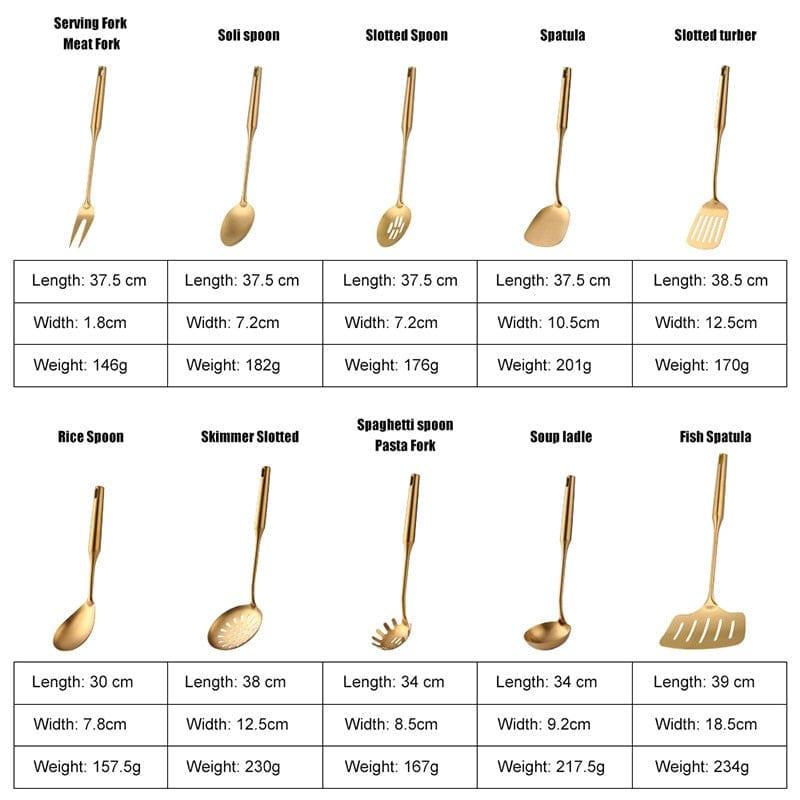 Shop 0 1-10PCS Stainless Steel CookwarLong Handle Set Gold Cooking Utensils Scoop Spoon Turner Ladle Cooking Tools Kitchen Utensils Set Mademoiselle Home Decor