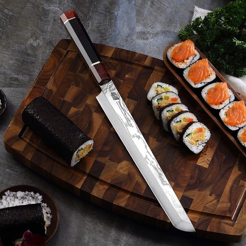 Shop 0 FINDKING 11 inch Sakimaru Knife Octagonal Ebony Wood Handle SKD11 Damascus Steel 67 layers Damascus Kitchen Chef Knife Mademoiselle Home Decor