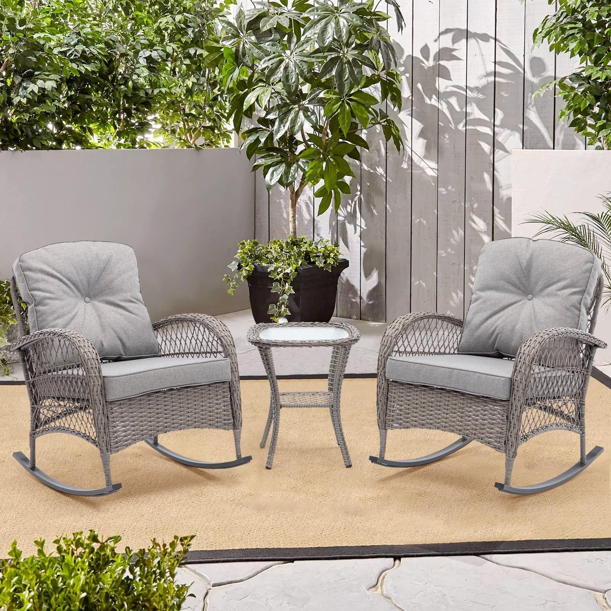 Shop 3pcs Outdoor Furniture Modern Wicker rocking chair set Mademoiselle Home Decor