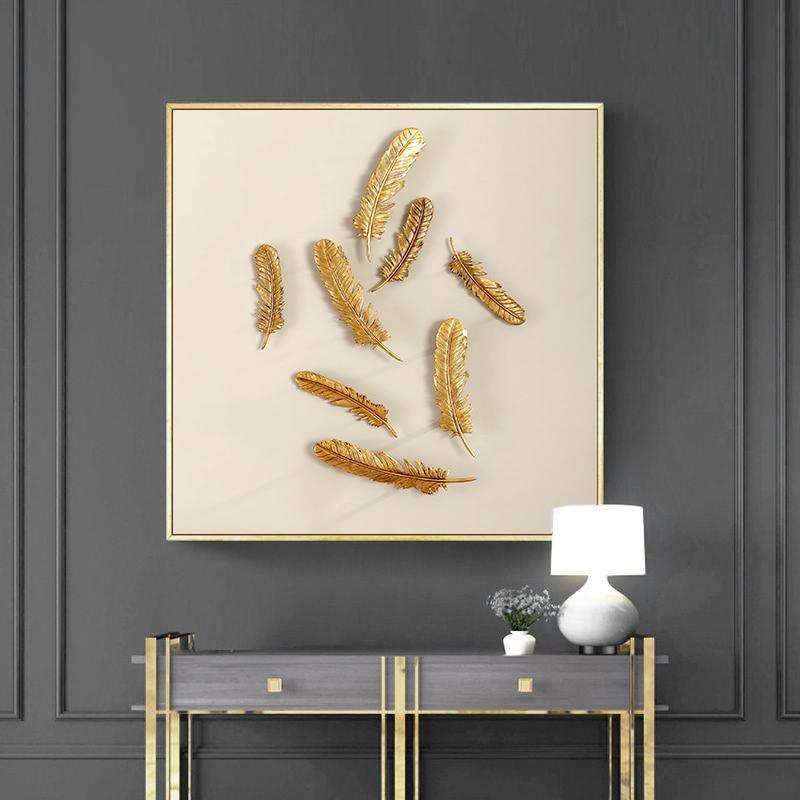 Shop 0 Golden Feather Leaf Abstract Wall Art Canvas Painting Nordic Poster Print Marble Coin Home Decor Modern Living Room Pictures Mademoiselle Home Decor