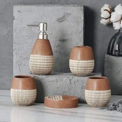 Shop 0 brown 5pcs set Miho Bathroom Accessories Set Mademoiselle Home Decor