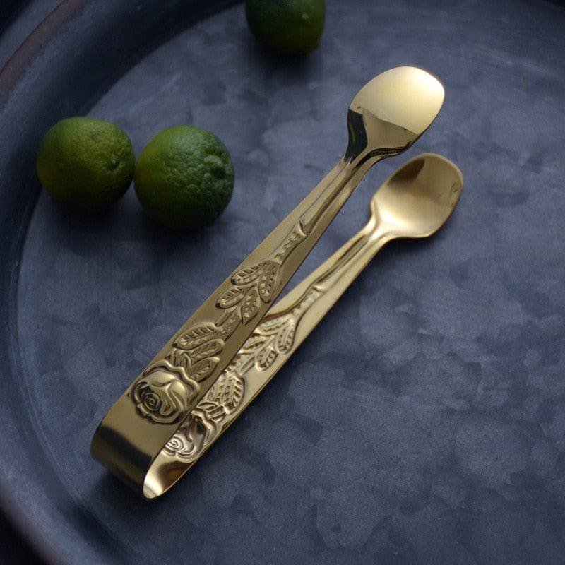 Shop 0 High Quality Ice Tong Embossed Rosette Handle Stainless Steel Food Tong Sliver/Gold Ice Cube Clip BBQ Clip Kitchen Bar Supplies Mademoiselle Home Decor