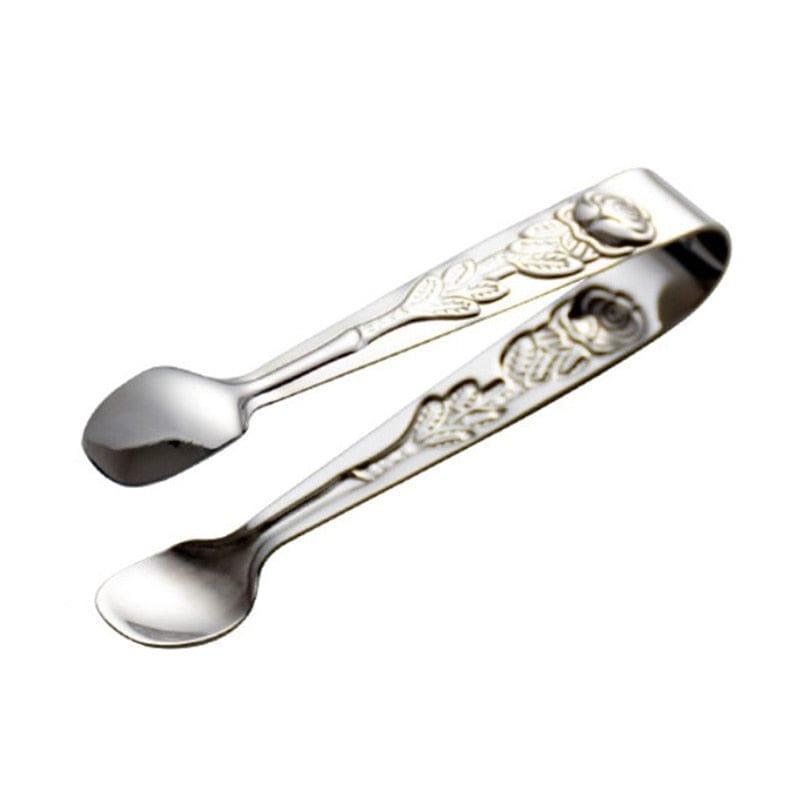 Shop 0 Sliver / China High Quality Ice Tong Embossed Rosette Handle Stainless Steel Food Tong Sliver/Gold Ice Cube Clip BBQ Clip Kitchen Bar Supplies Mademoiselle Home Decor