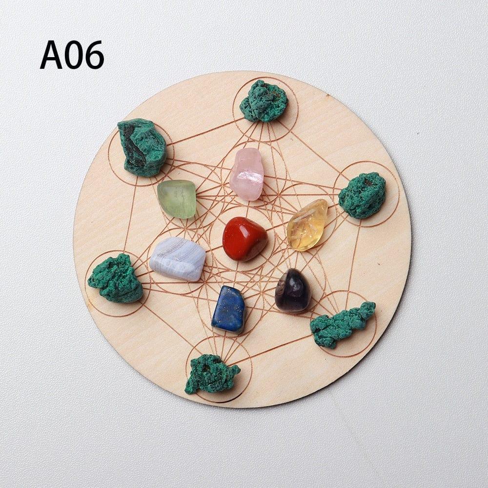 Shop 0 A06 7pcs/set Natural Crystal Mixed  seven Chakra Healing Stone + Seven Star Array Wood Plate Gravel Chips Chakra Home decor Gift Mademoiselle Home Decor